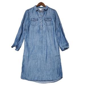Boden Blue Snap front Pockets 3/4 Sleeves Denim Lightweight Shirt Dress 6L
